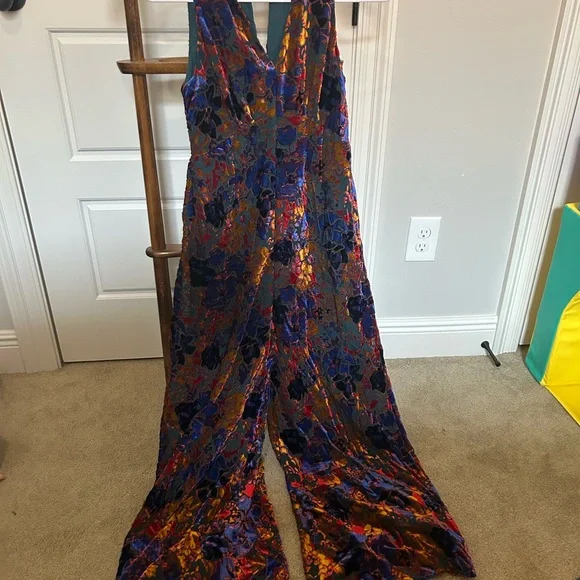 Maeve Anthropologie Vibrant Velvet Jumpsuit - Picture 2 of 4